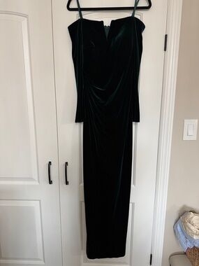Xscape Dark Green Velvet Maxi Dress with Draped Front